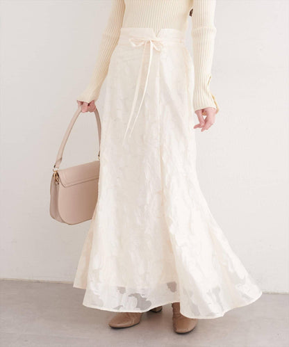 可調節長度 透紗提花 半身裙