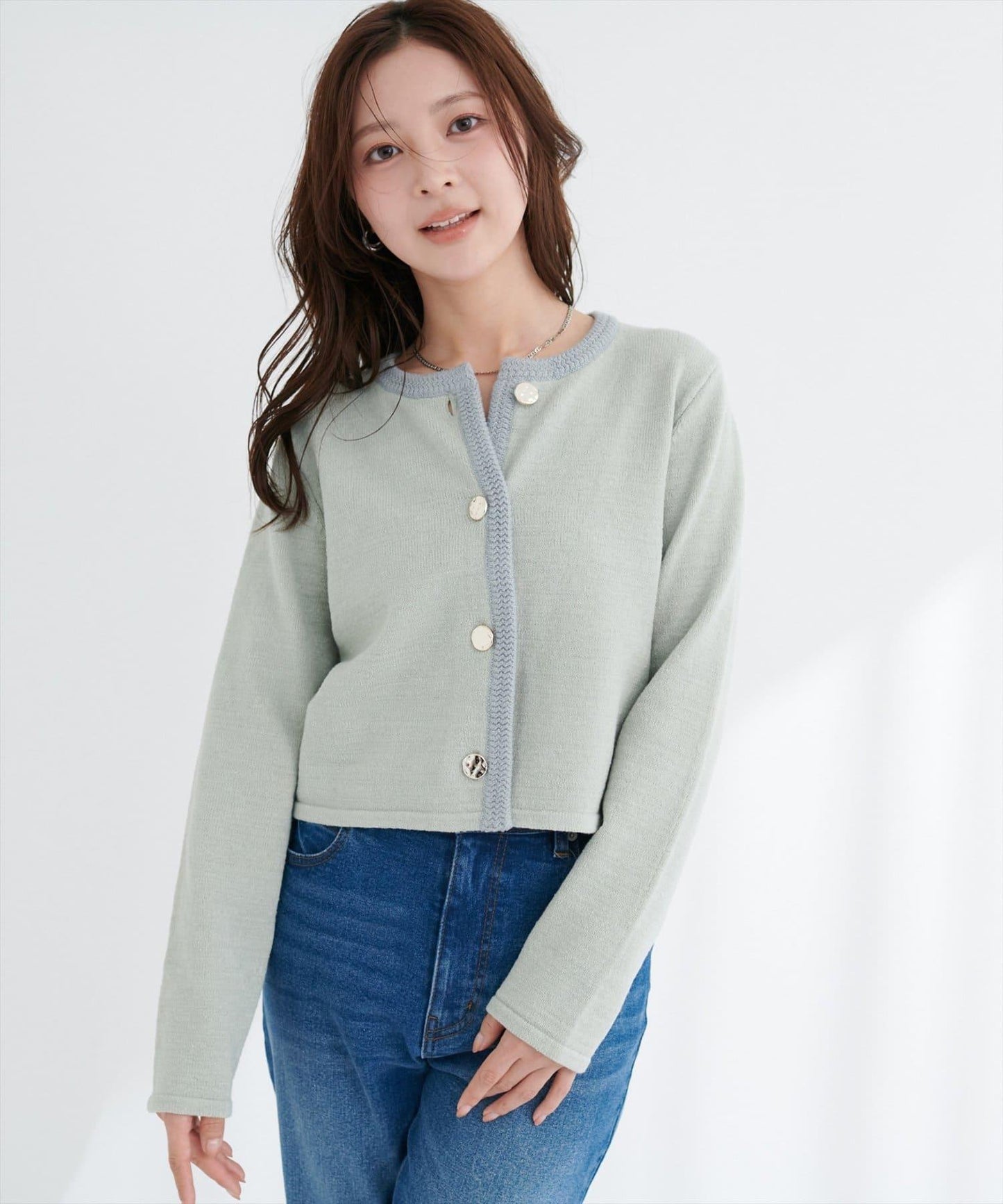 微配色 針織開衫