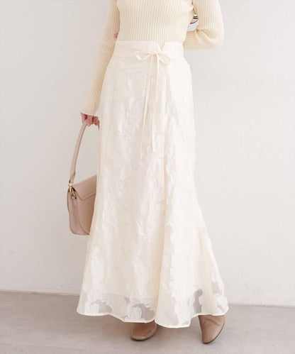 可調節長度 透紗提花 半身裙