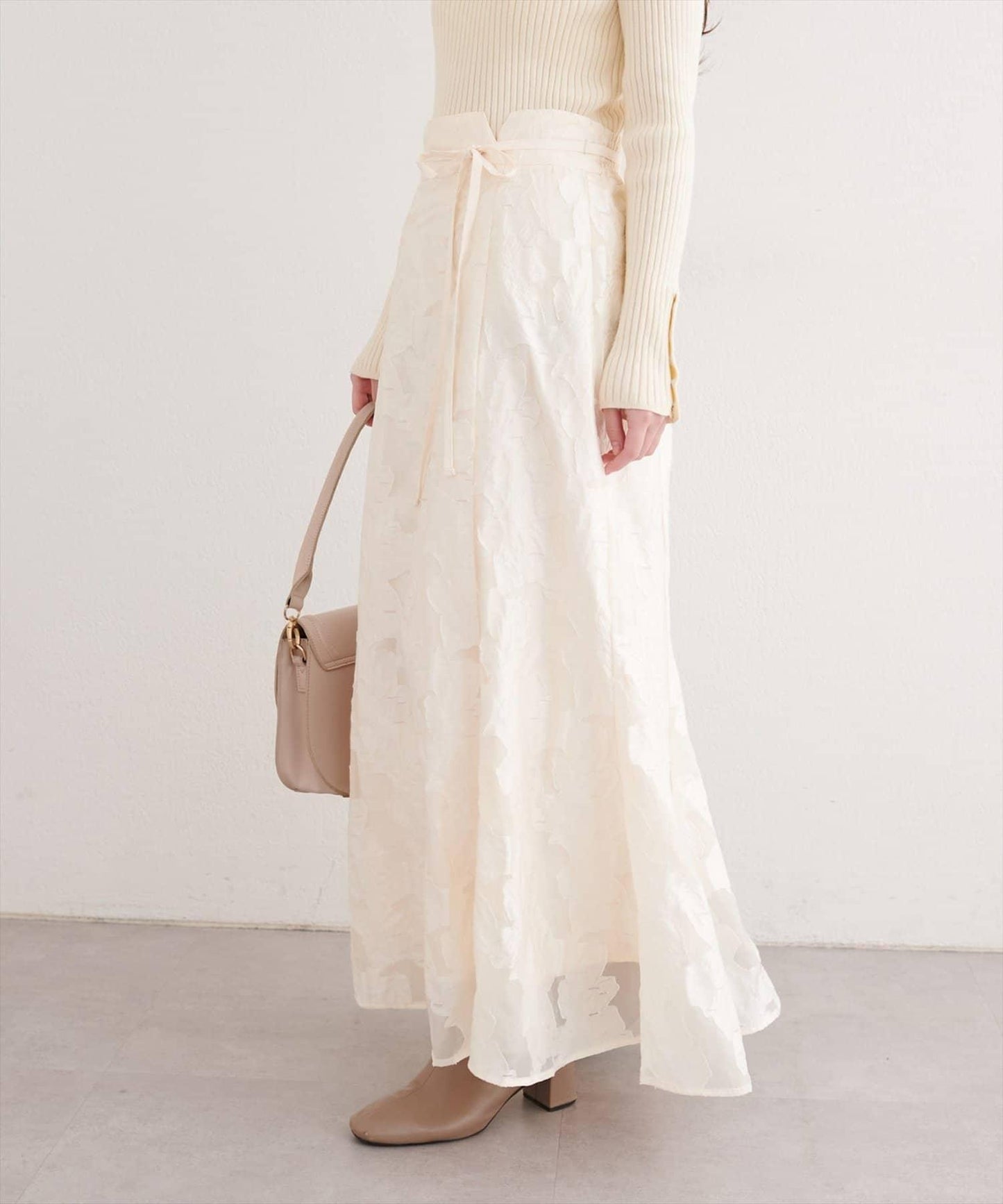 可調節長度 透紗提花 半身裙