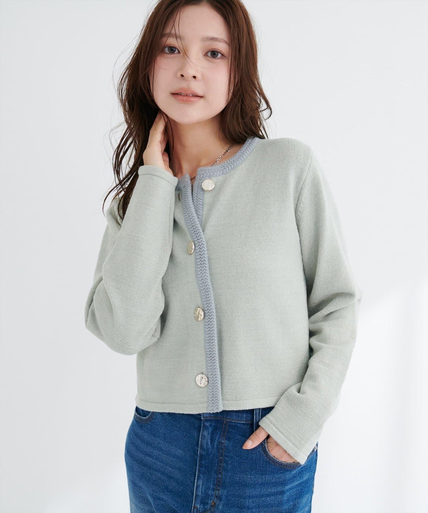 微配色 針織開衫