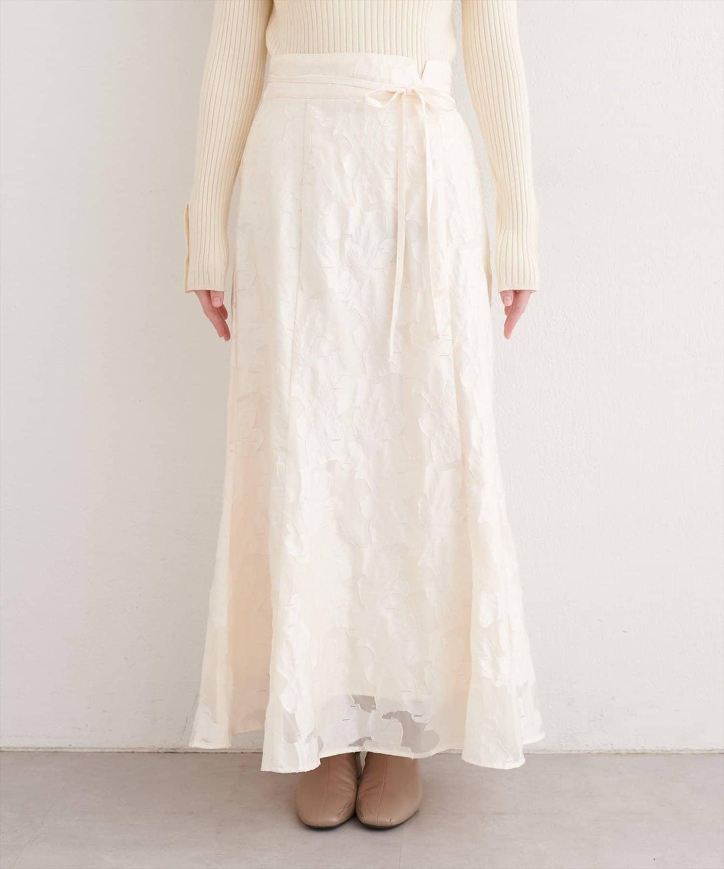 可調節長度 透紗提花 半身裙