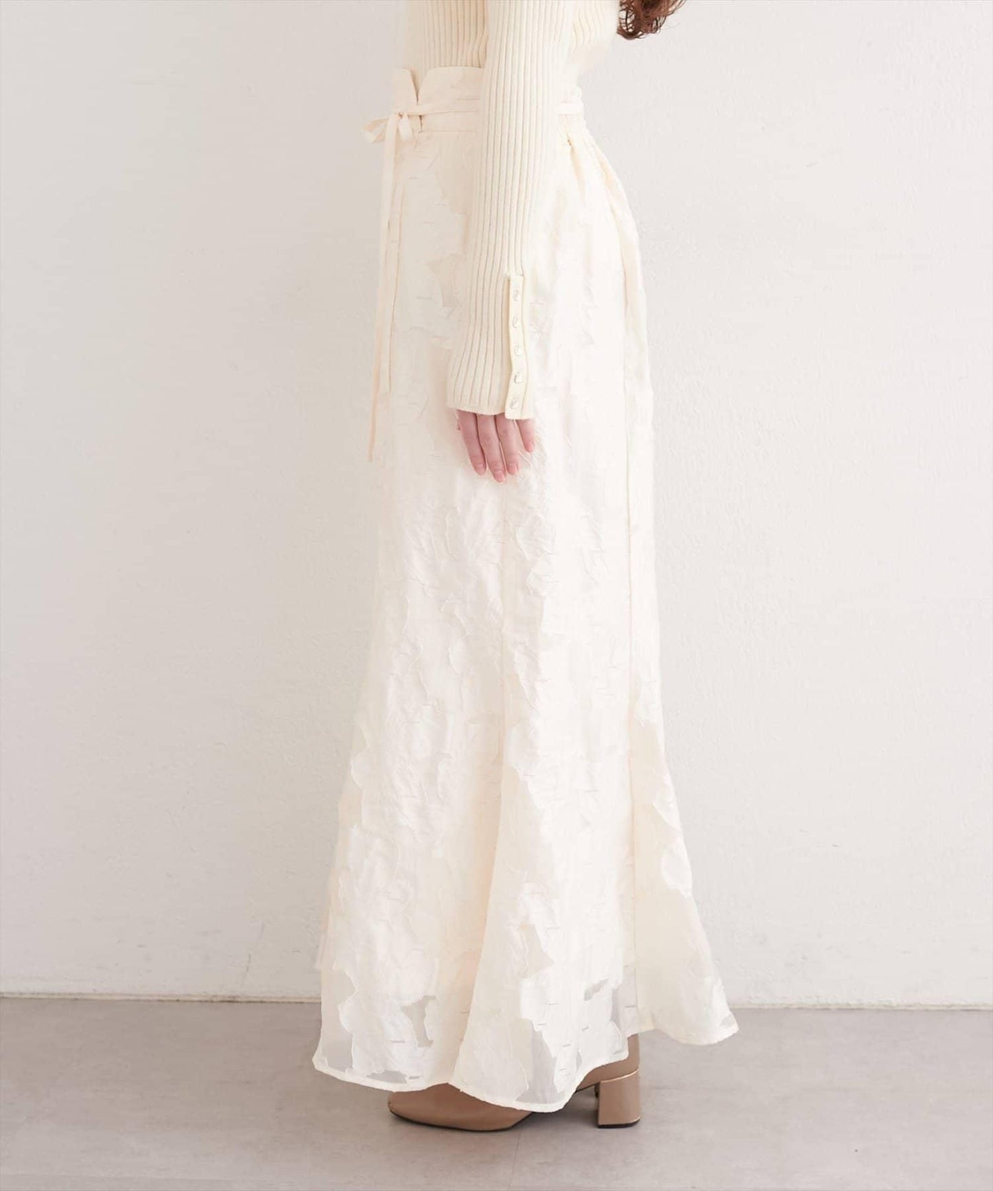 可調節長度 透紗提花 半身裙