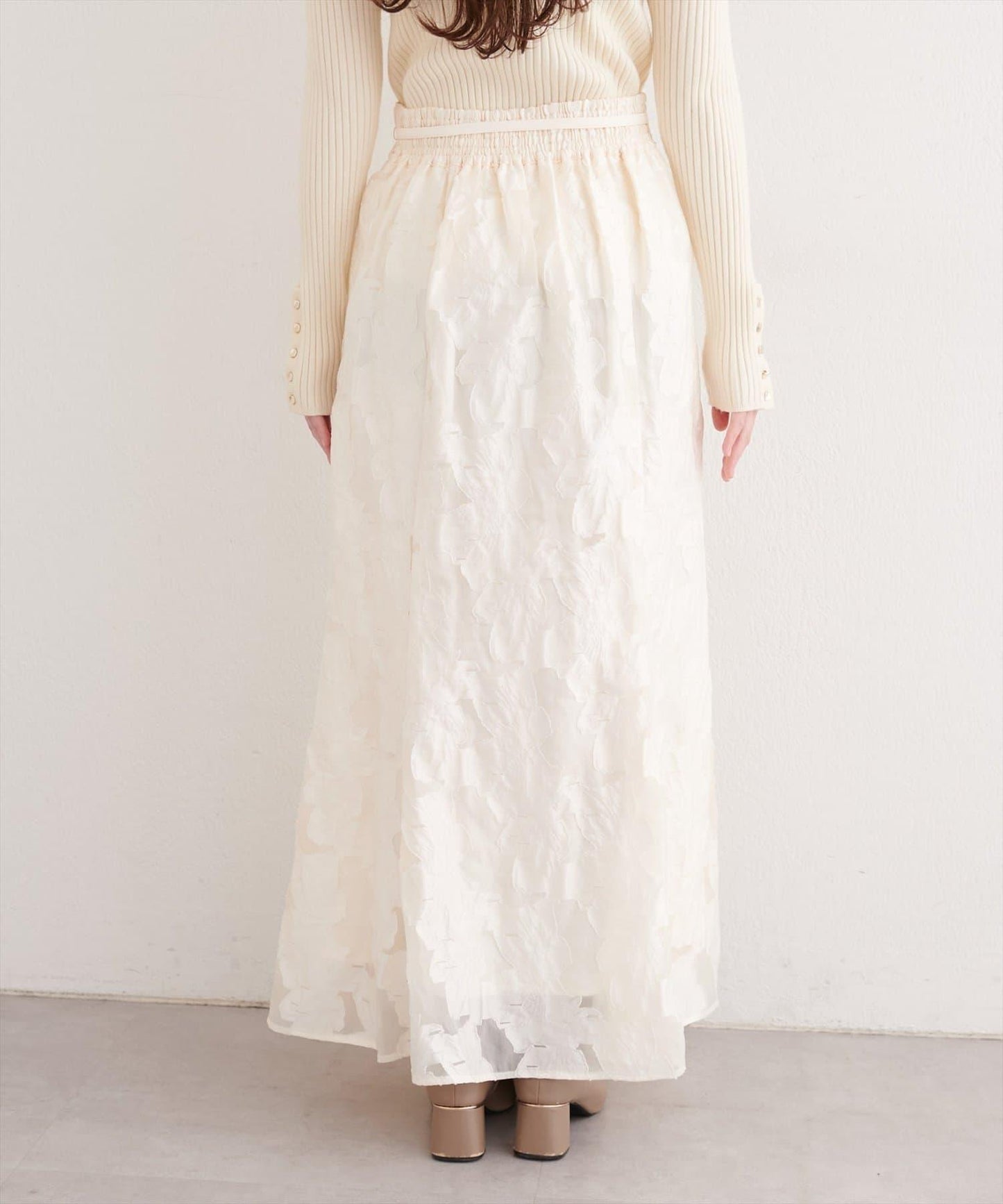 可調節長度 透紗提花 半身裙