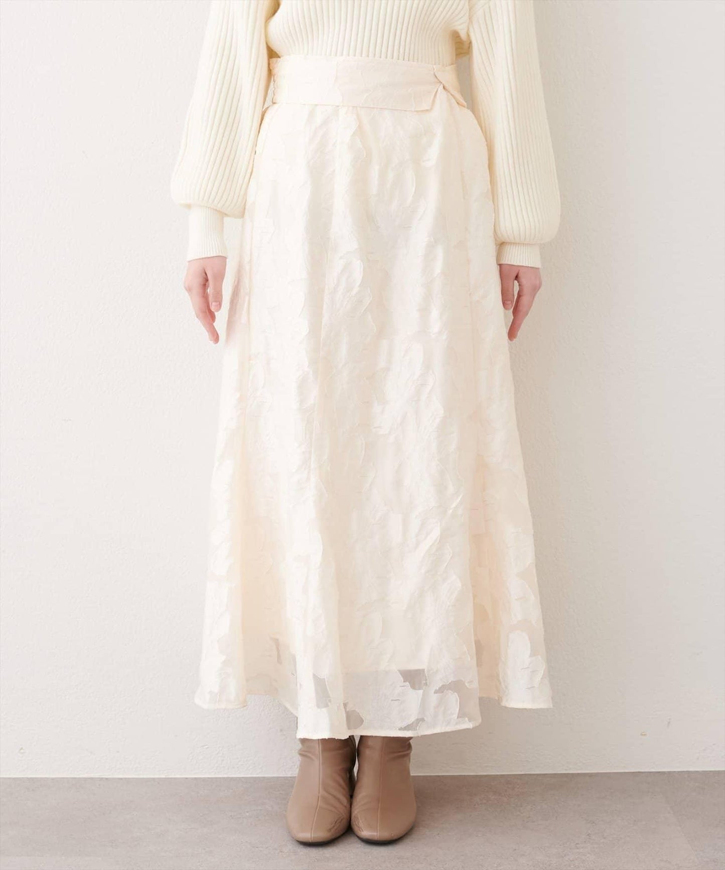 可調節長度 透紗提花 半身裙