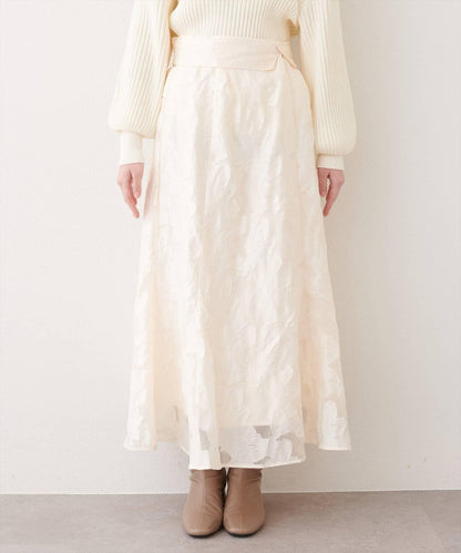 可調節長度 透紗提花 半身裙