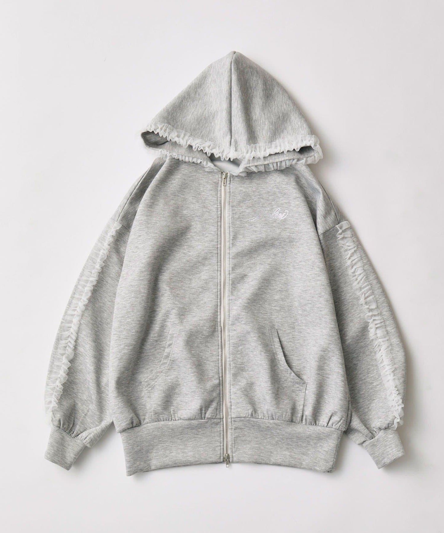 薄紗荷葉邊連帽衛衣