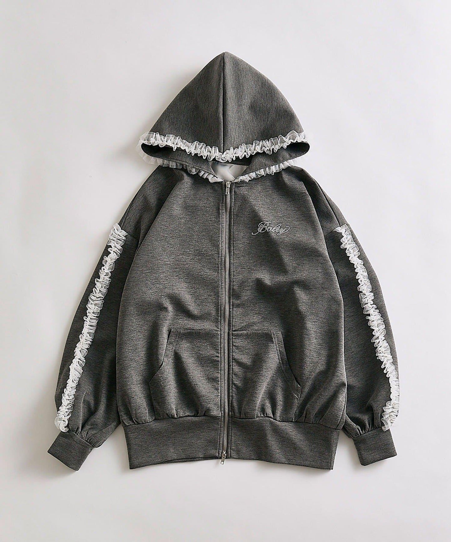 薄紗荷葉邊連帽衛衣