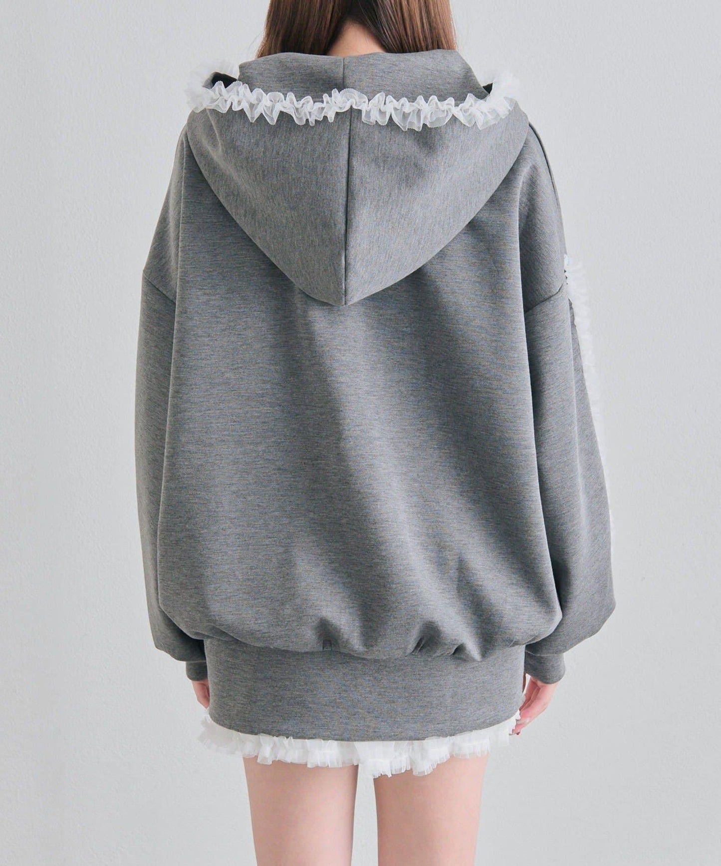 薄紗荷葉邊連帽衛衣