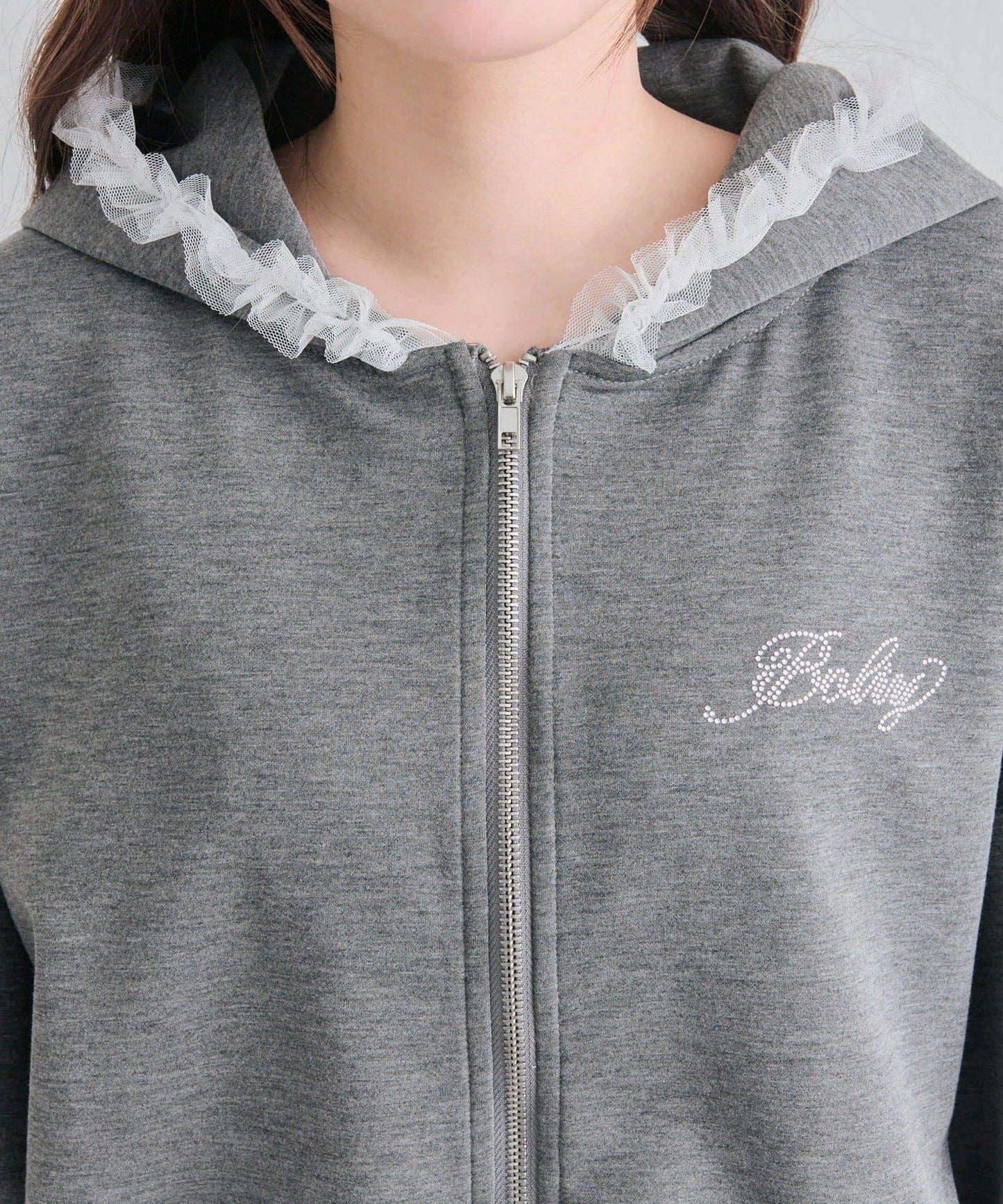 薄紗荷葉邊連帽衛衣