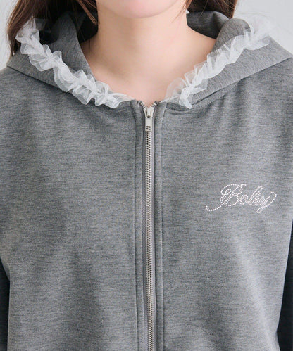 薄紗荷葉邊連帽衛衣