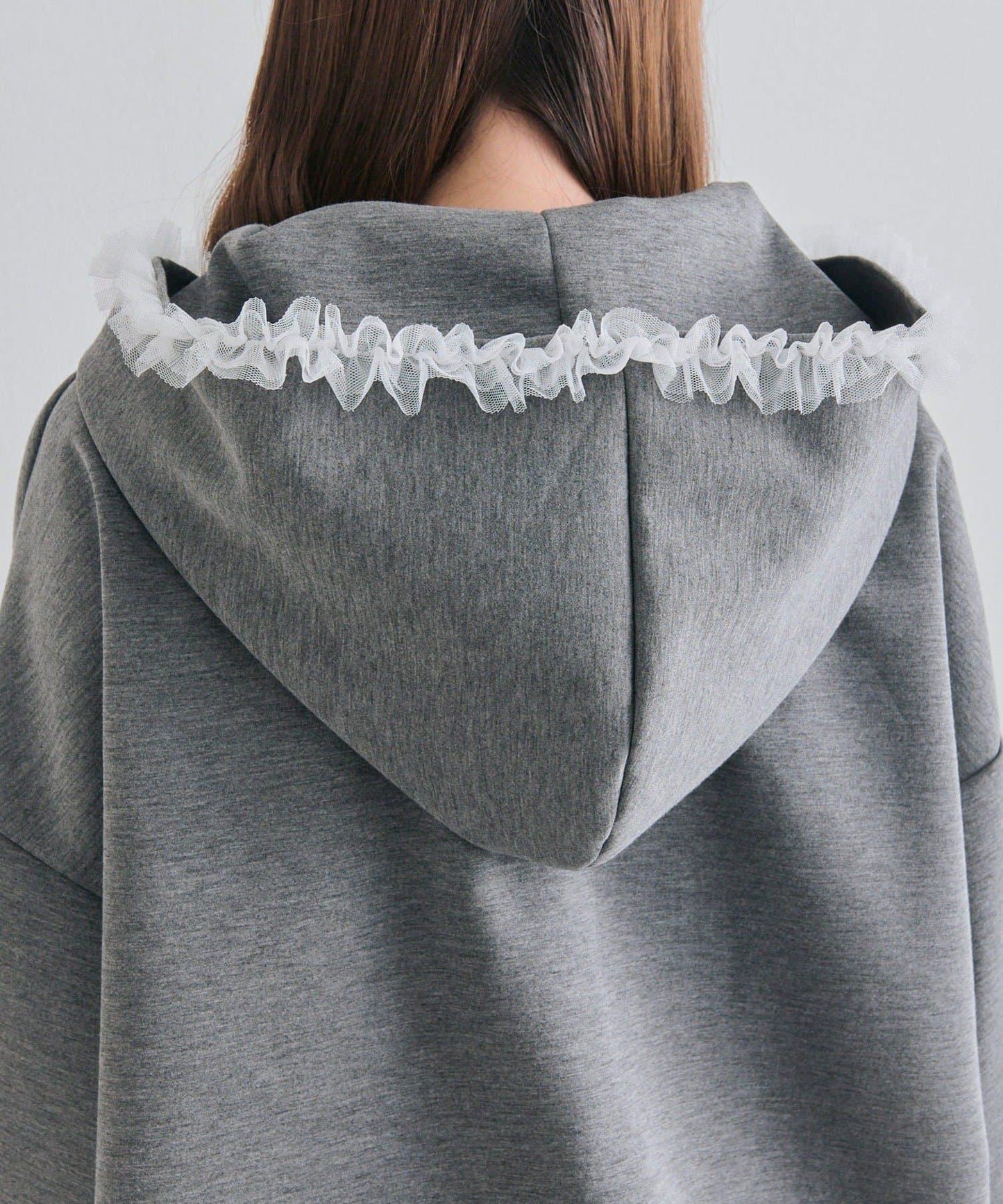 薄紗荷葉邊連帽衛衣