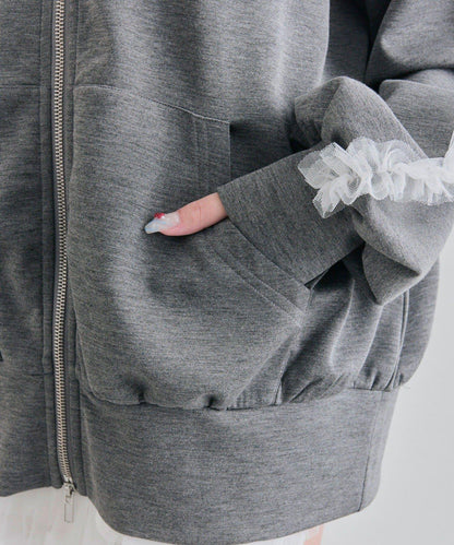 薄紗荷葉邊連帽衛衣