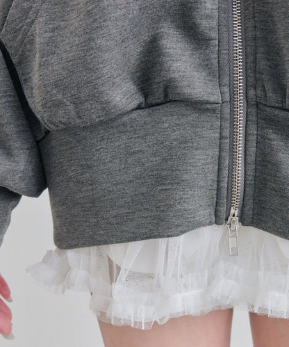 薄紗荷葉邊連帽衛衣