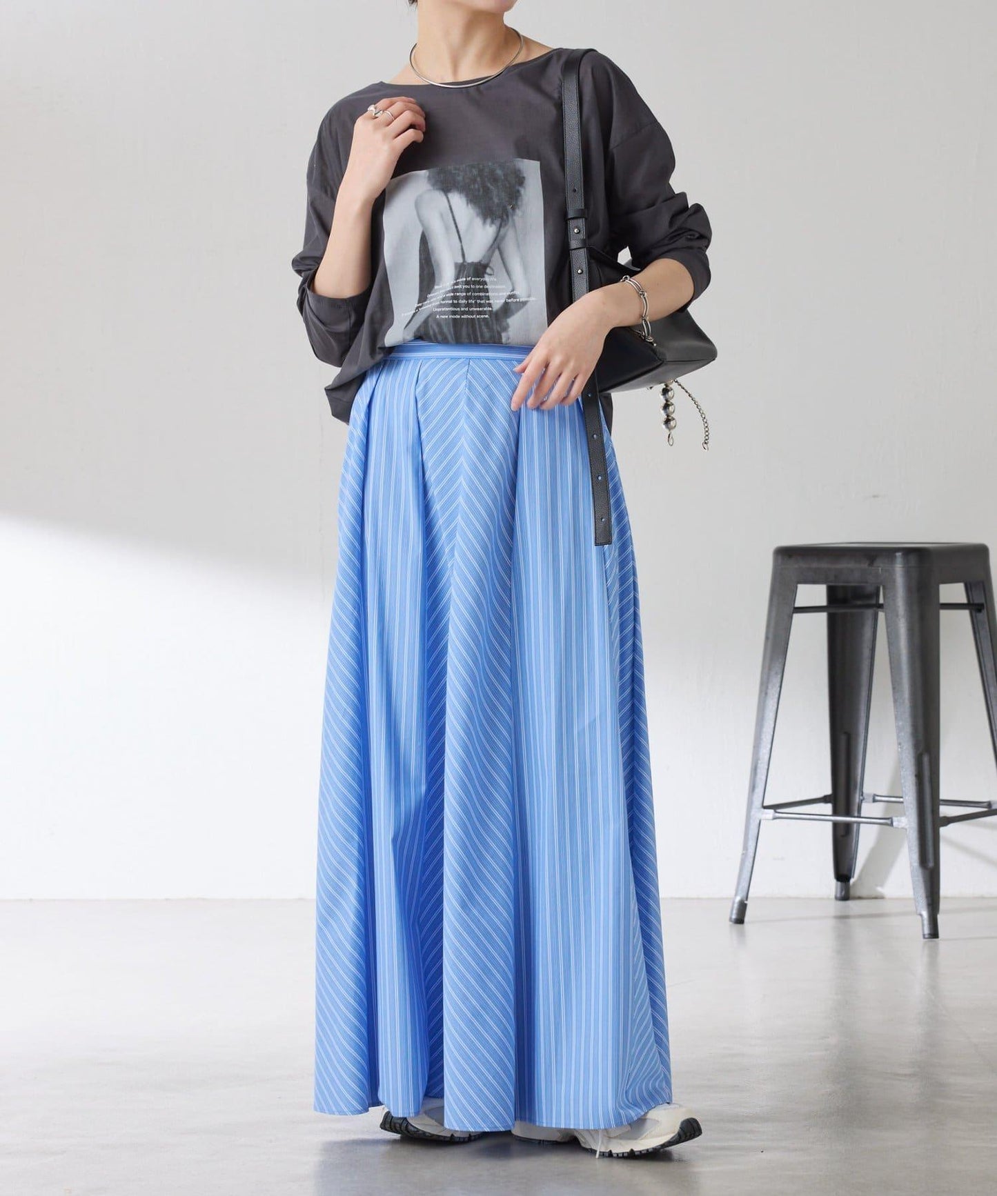 透視蝙蝠袖照片圖案長袖T恤