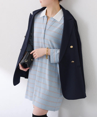 polo領條紋長款上衣