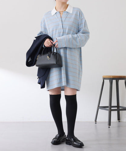 polo領條紋長款上衣