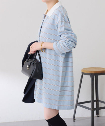 polo領條紋長款上衣