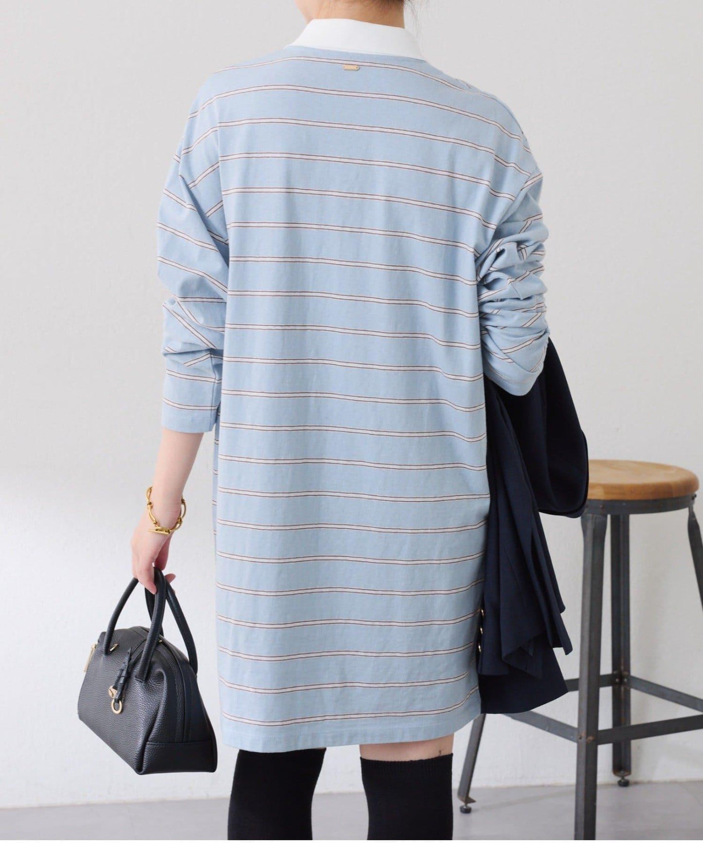 polo領條紋長款上衣