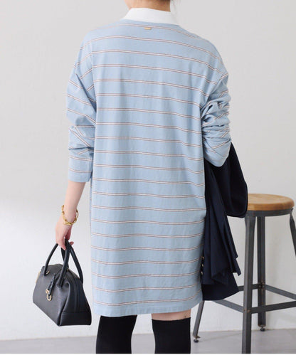 polo領條紋長款上衣