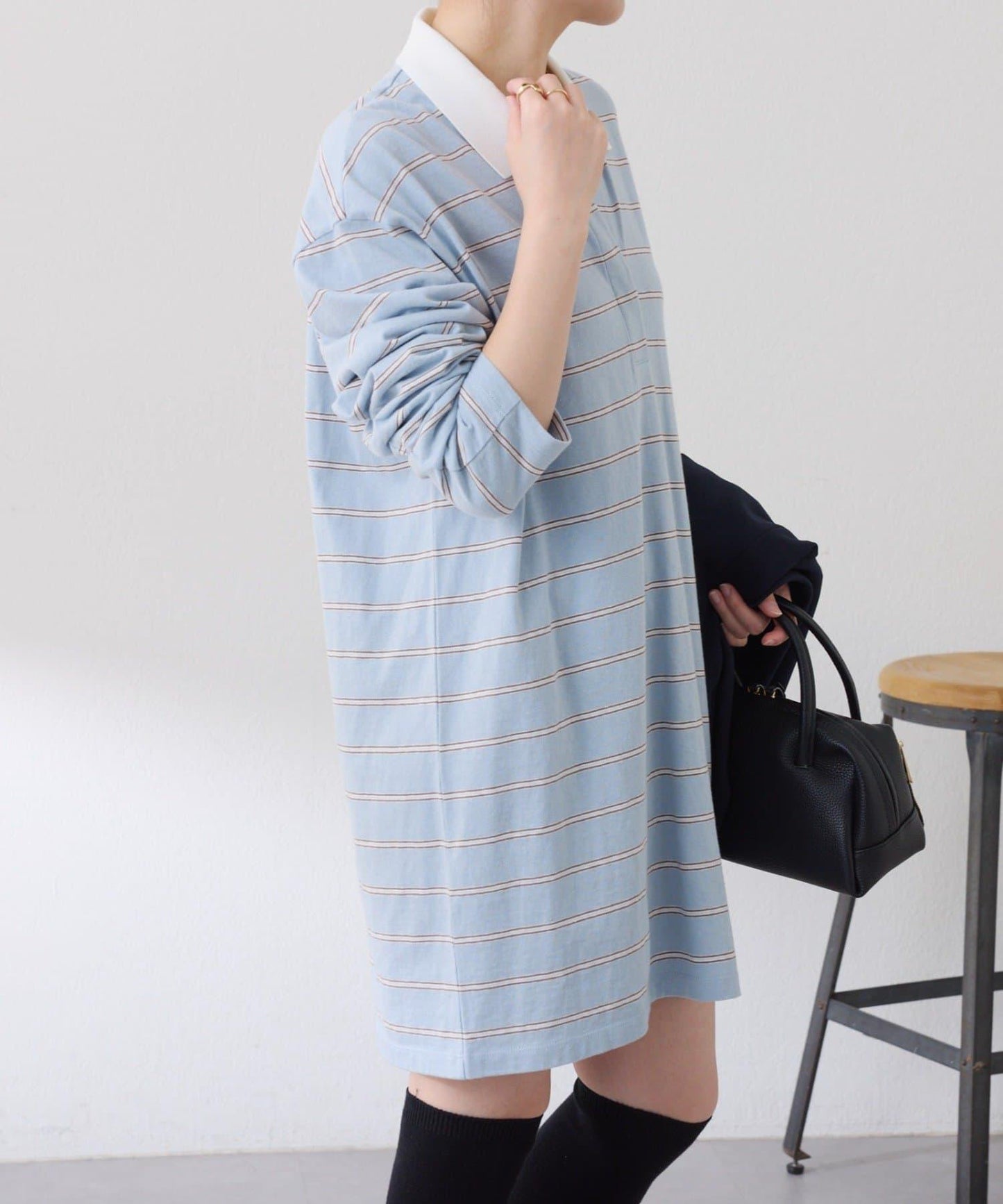 polo領條紋長款上衣