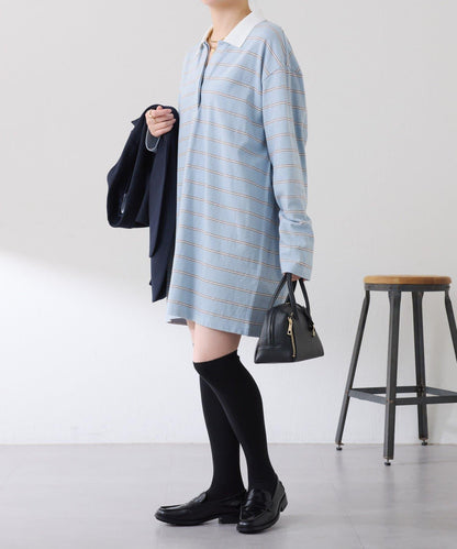 polo領條紋長款上衣