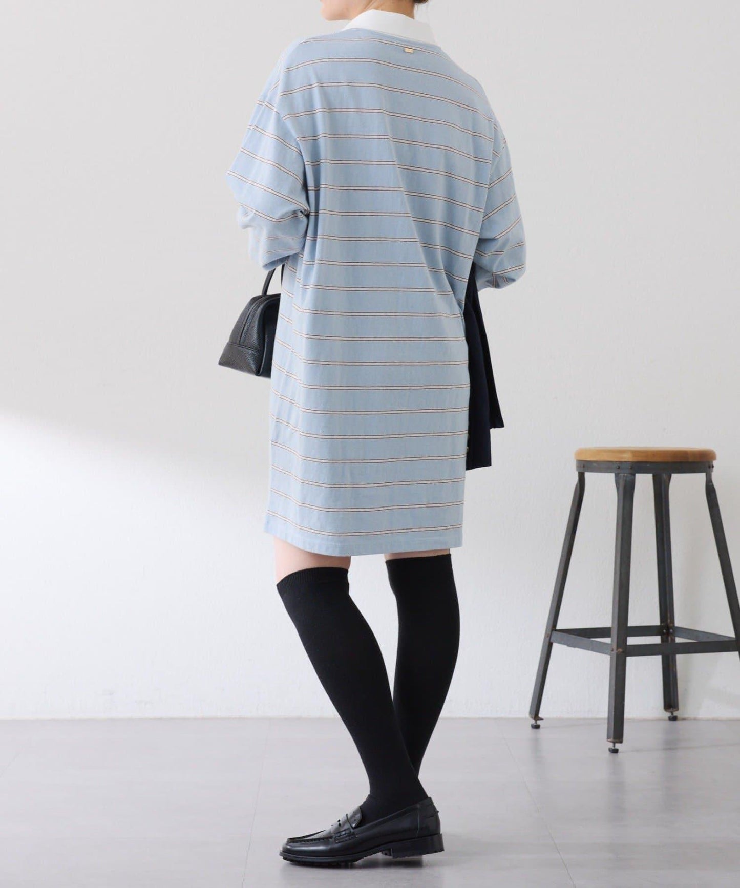 polo領條紋長款上衣