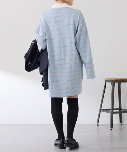 polo領條紋長款上衣