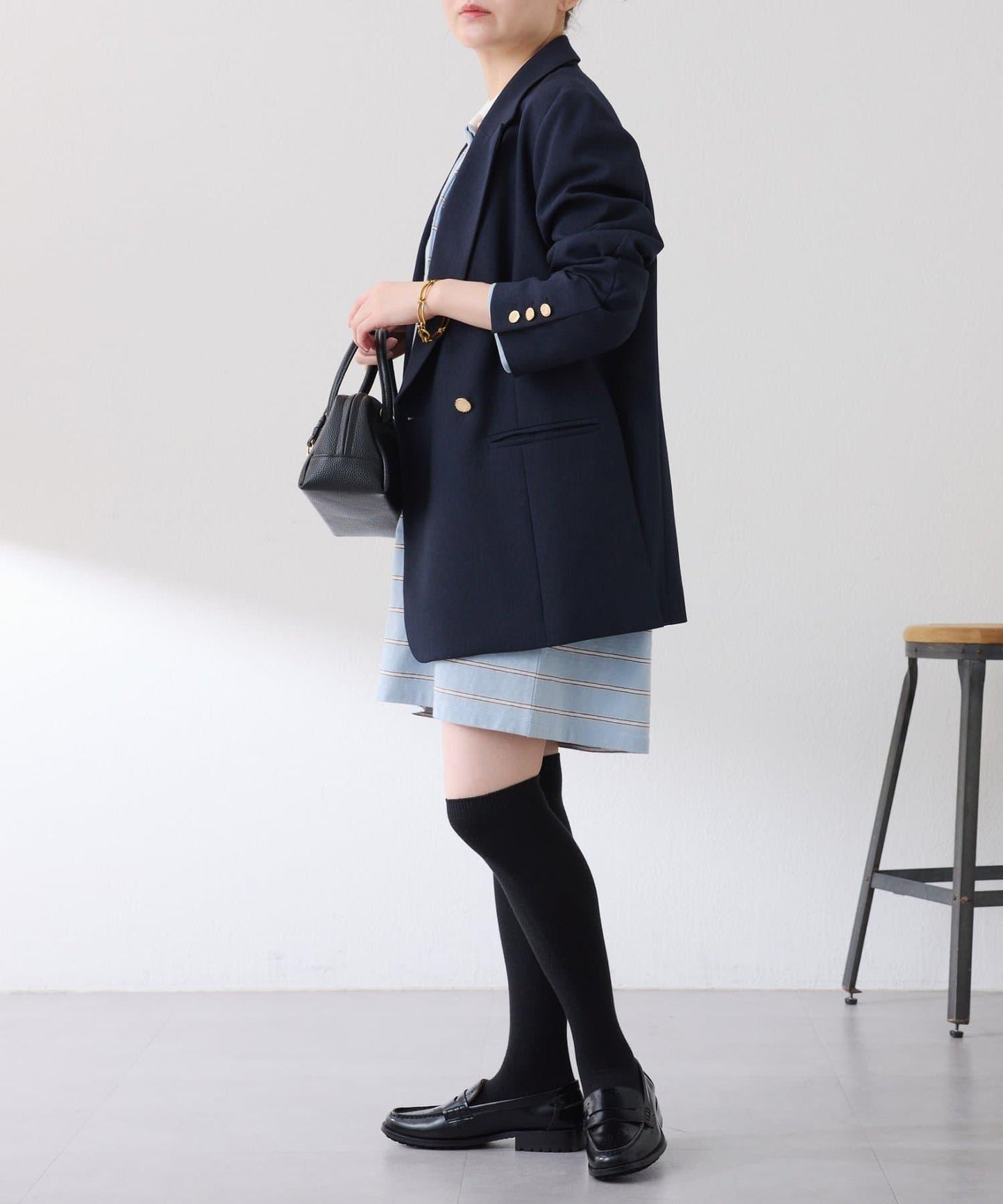 polo領條紋長款上衣