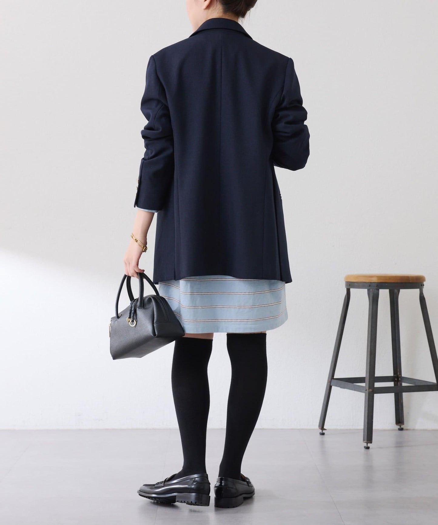 polo領條紋長款上衣