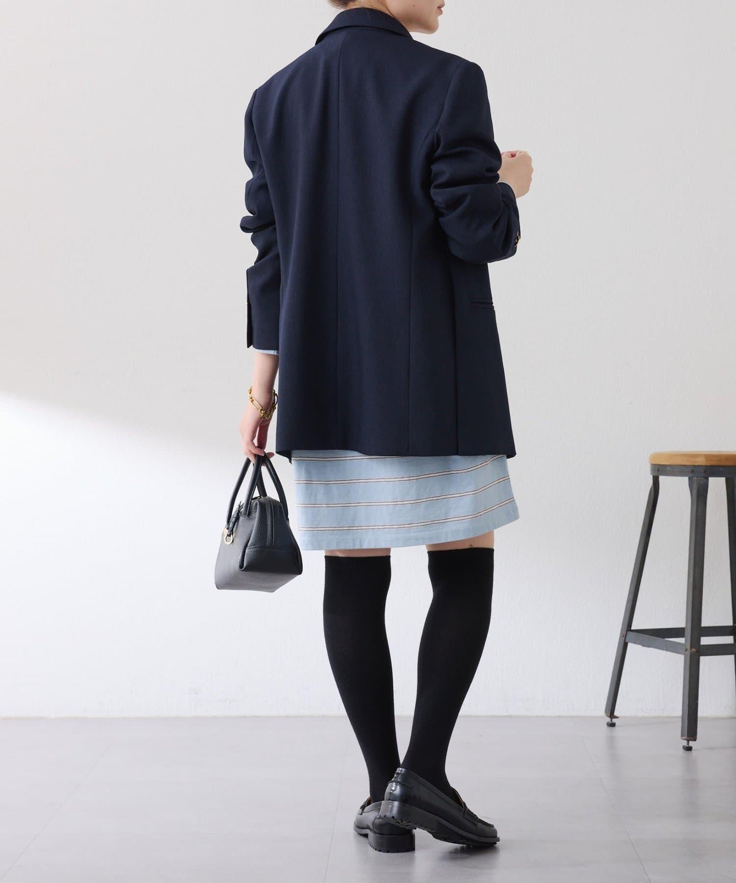 polo領條紋長款上衣