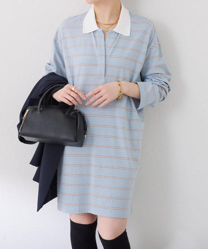 polo領條紋長款上衣