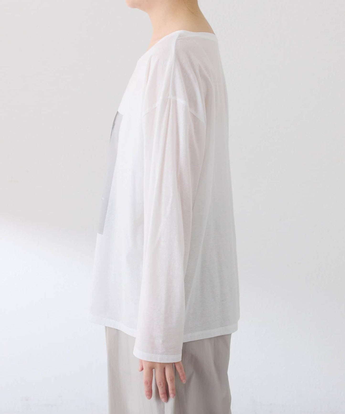 透視蝙蝠袖照片圖案長袖T恤