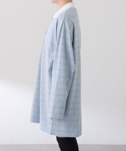 polo領條紋長款上衣