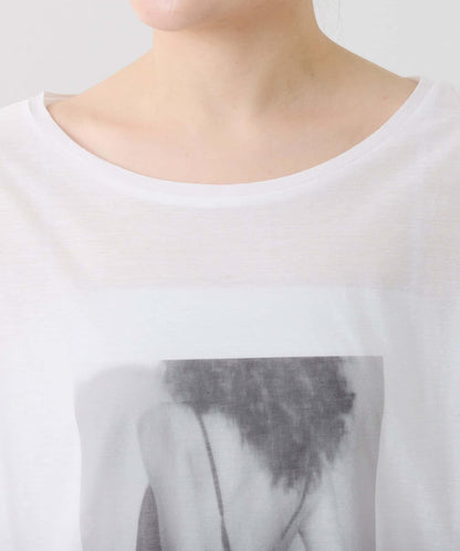 透視蝙蝠袖照片圖案長袖T恤