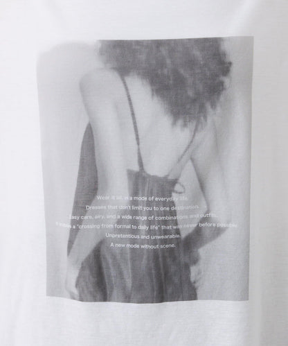 透視蝙蝠袖照片圖案長袖T恤