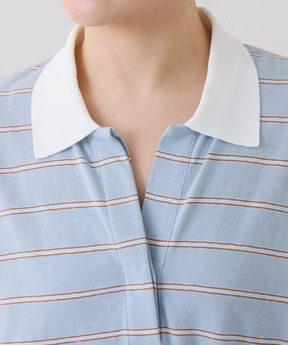 polo領條紋長款上衣