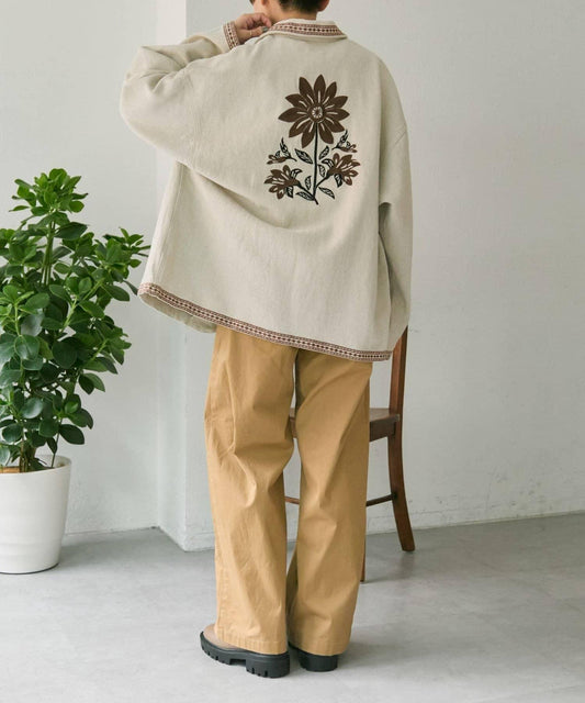 《ヒップが隠れる丈感》 花卉刺繡夾克