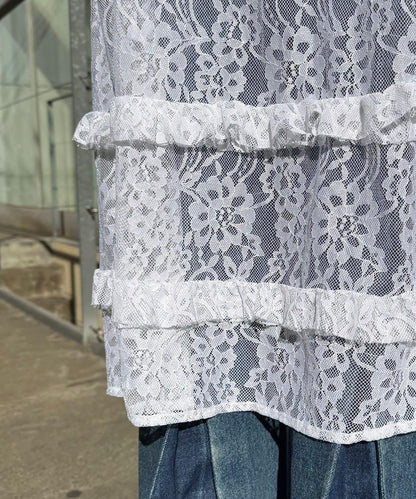 格紋滾邊蕾絲吊帶連衣裙