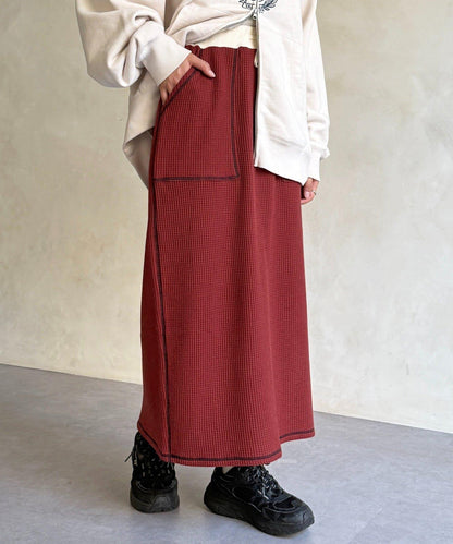 窄版 縫線 華夫格 半身裙