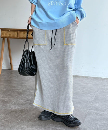 窄版 縫線 華夫格 半身裙