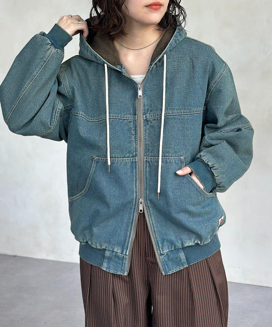 拼色連帽拉鍊夾克