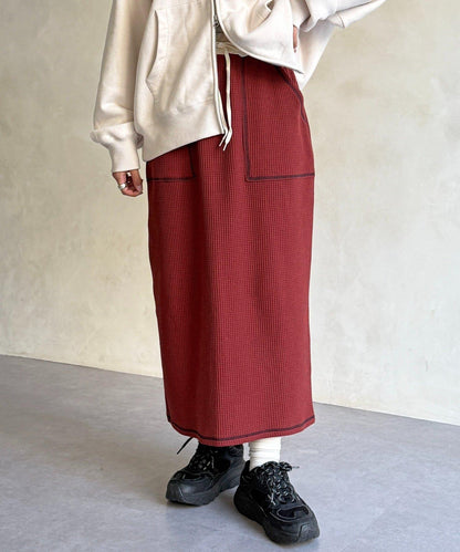 窄版 縫線 華夫格 半身裙