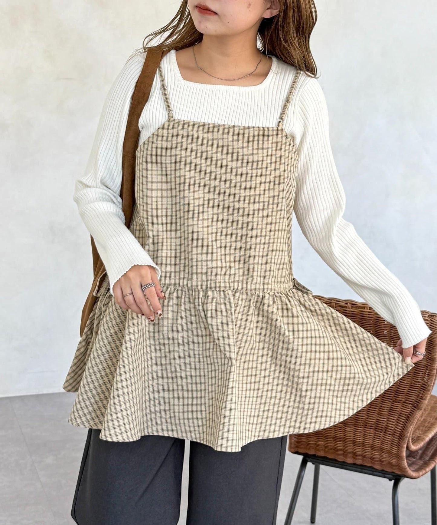 腰部蝴蝶結吊帶長款上衣