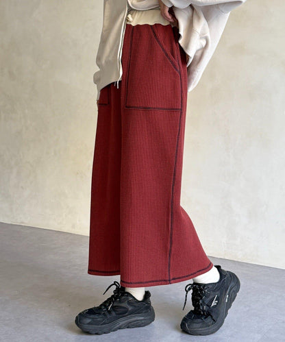 窄版 縫線 華夫格 半身裙