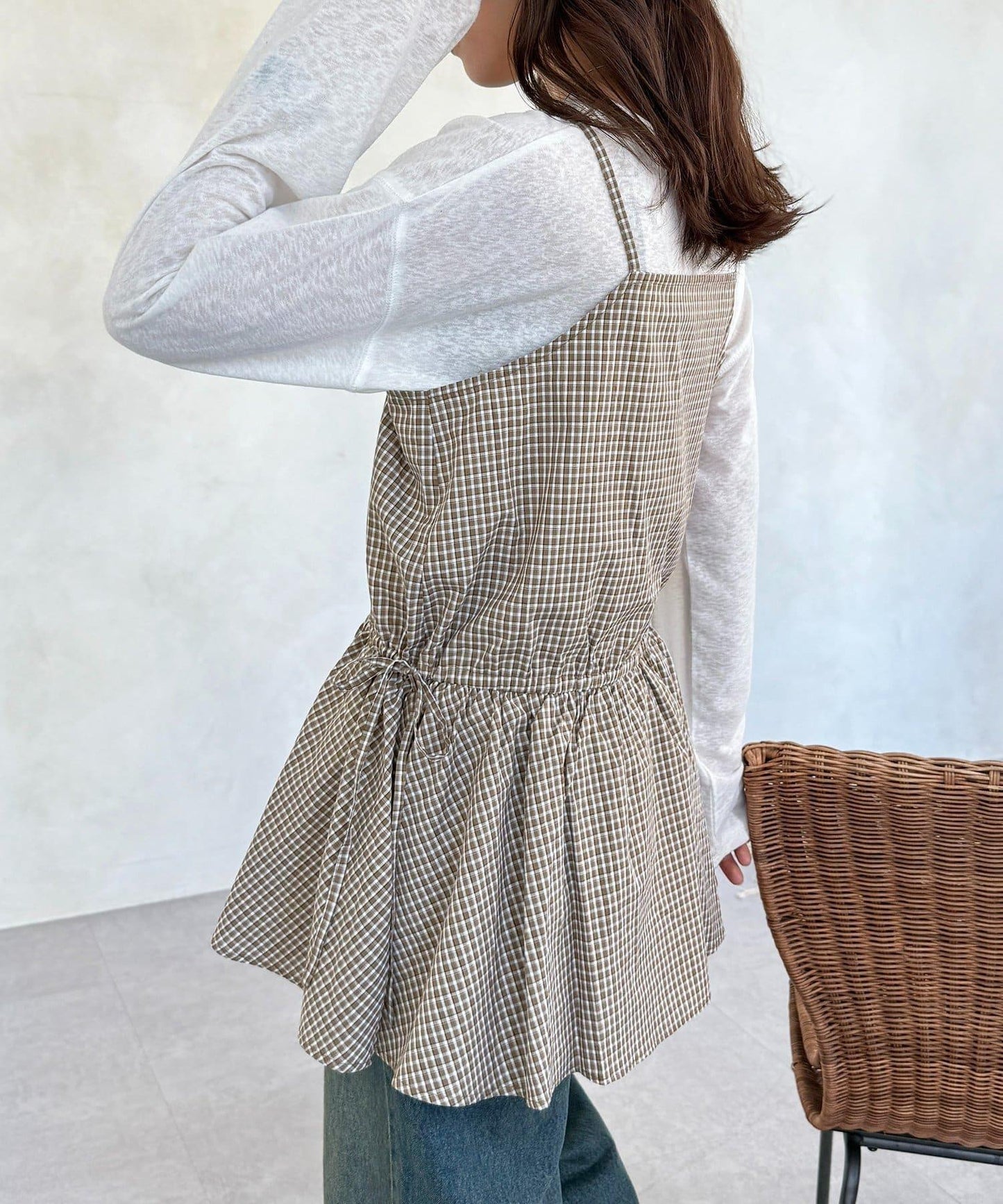 腰部蝴蝶結吊帶長款上衣