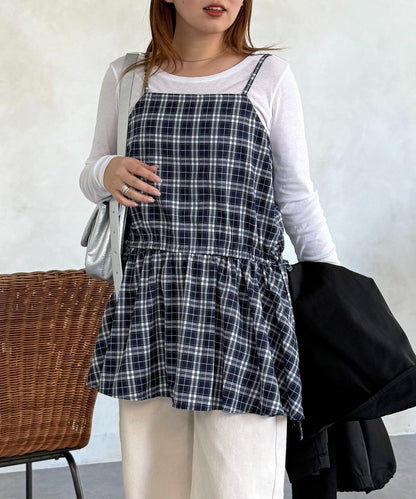 腰部蝴蝶結吊帶長款上衣