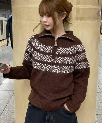 北歐半拉鍊針織針織上衣