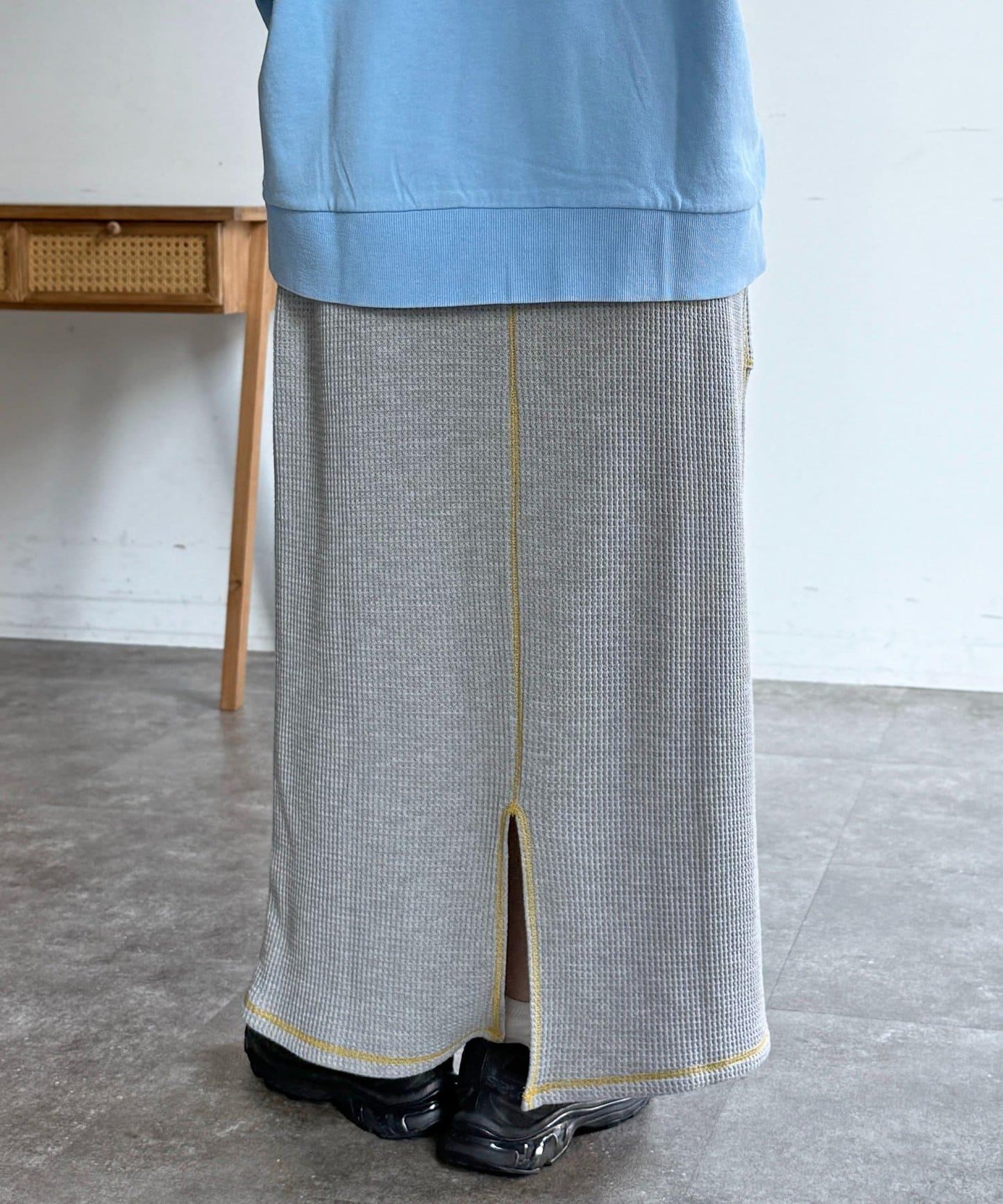 窄版 縫線 華夫格 半身裙