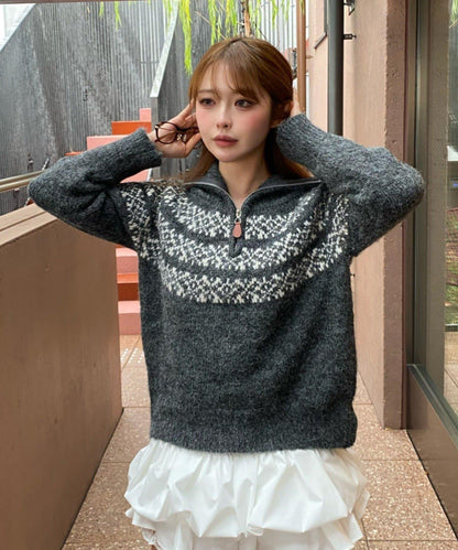 北歐半拉鍊針織針織上衣